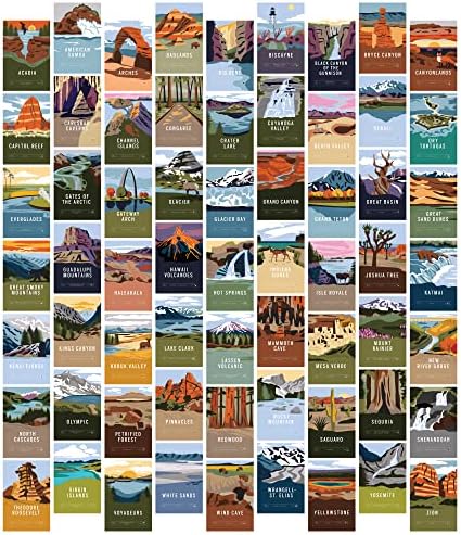 תרשים פופ | ערכת קולאז 'קיר של פארקים לאומיים | 63 PCS 4 הדפסים אמנותיים X 6 | עקוב אחר מסעותיך לכל הפארק הלאומי בארהב עם אמריקה את עיצוב הקיר היפה | מיוצרים בארצות הברית